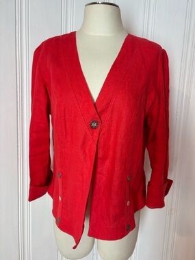 MALOKA Coral Red 100% Linen Jacket | Size Medium/Large (estimated)